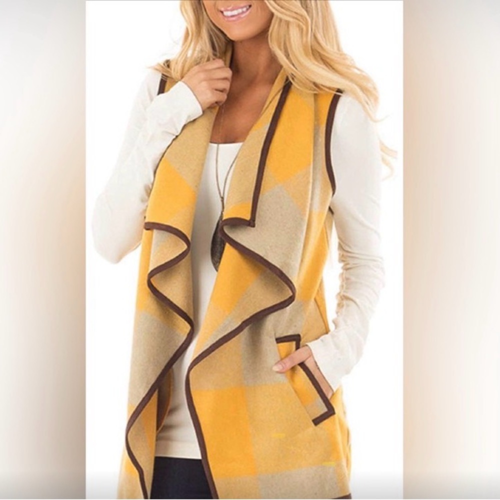 Women's soft Yellow/Gray/Brown Plaid Vest